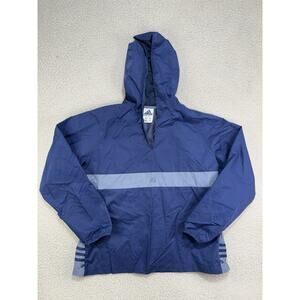 Vintage Adidas Jacket Womens Medium Hooded Blue Rain Windbreaker 1/4 Button Logo